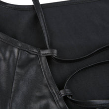 Vestido Mini Feminino em Couro Sintético Preto com Decote Quadrado | Bella Stilo